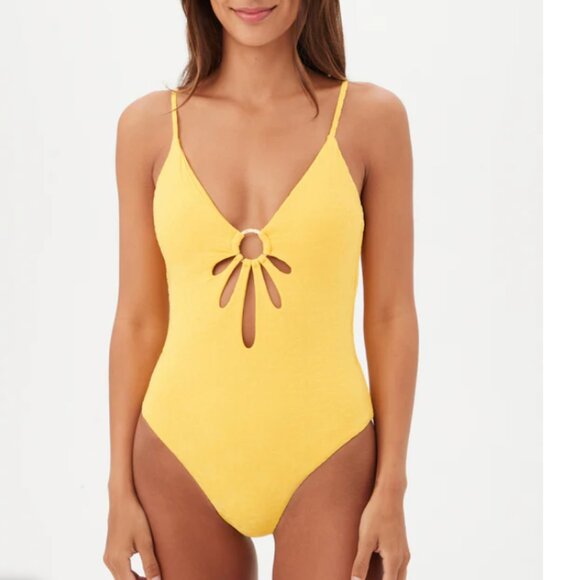 ⭐️ Joplin Jacquard Petal Cutout Plunge One Piece Hipster Vaca Beach Sun Swimsuit - Picture 1 of 10